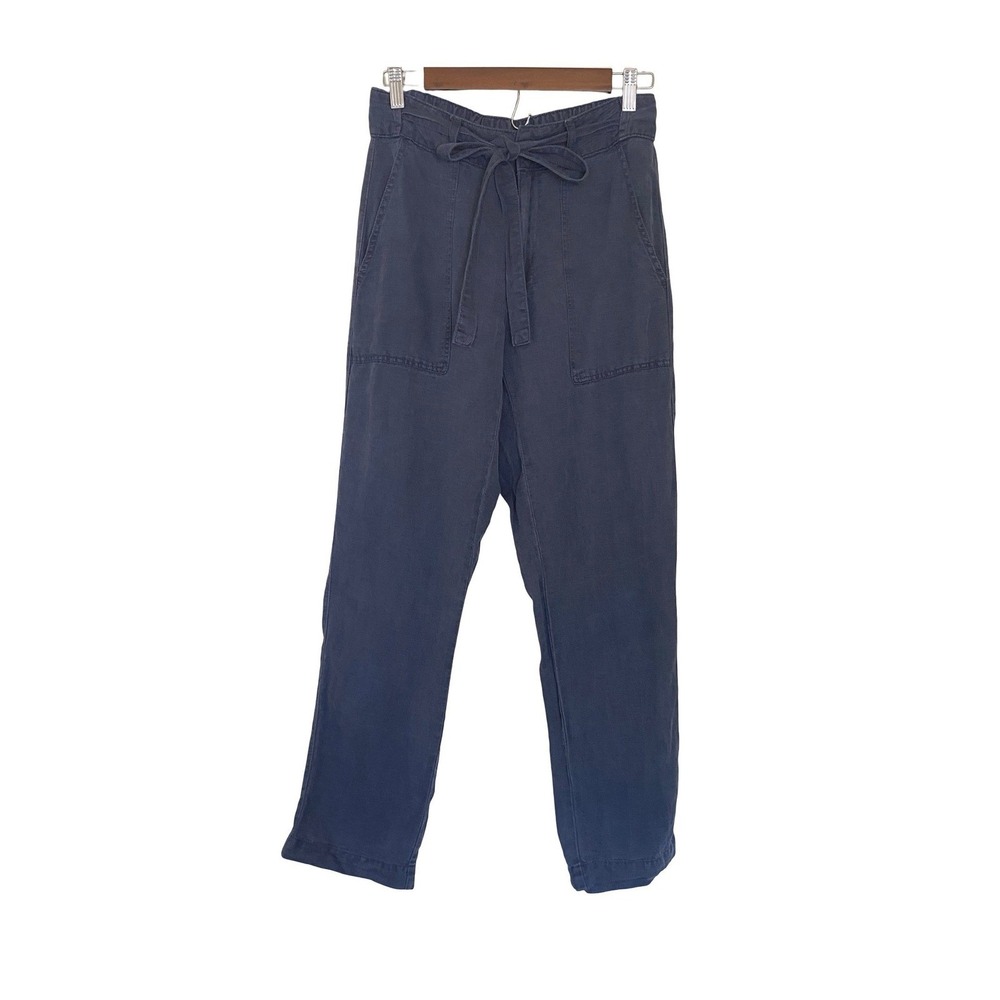Cynthia Rowley Women's Blue Linen Blend Belted‎ Paperbag Waist Pants
